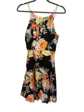 NWT Charles Henry Mini Dress Orange Yellow Pink Black Floral Print Size Medium